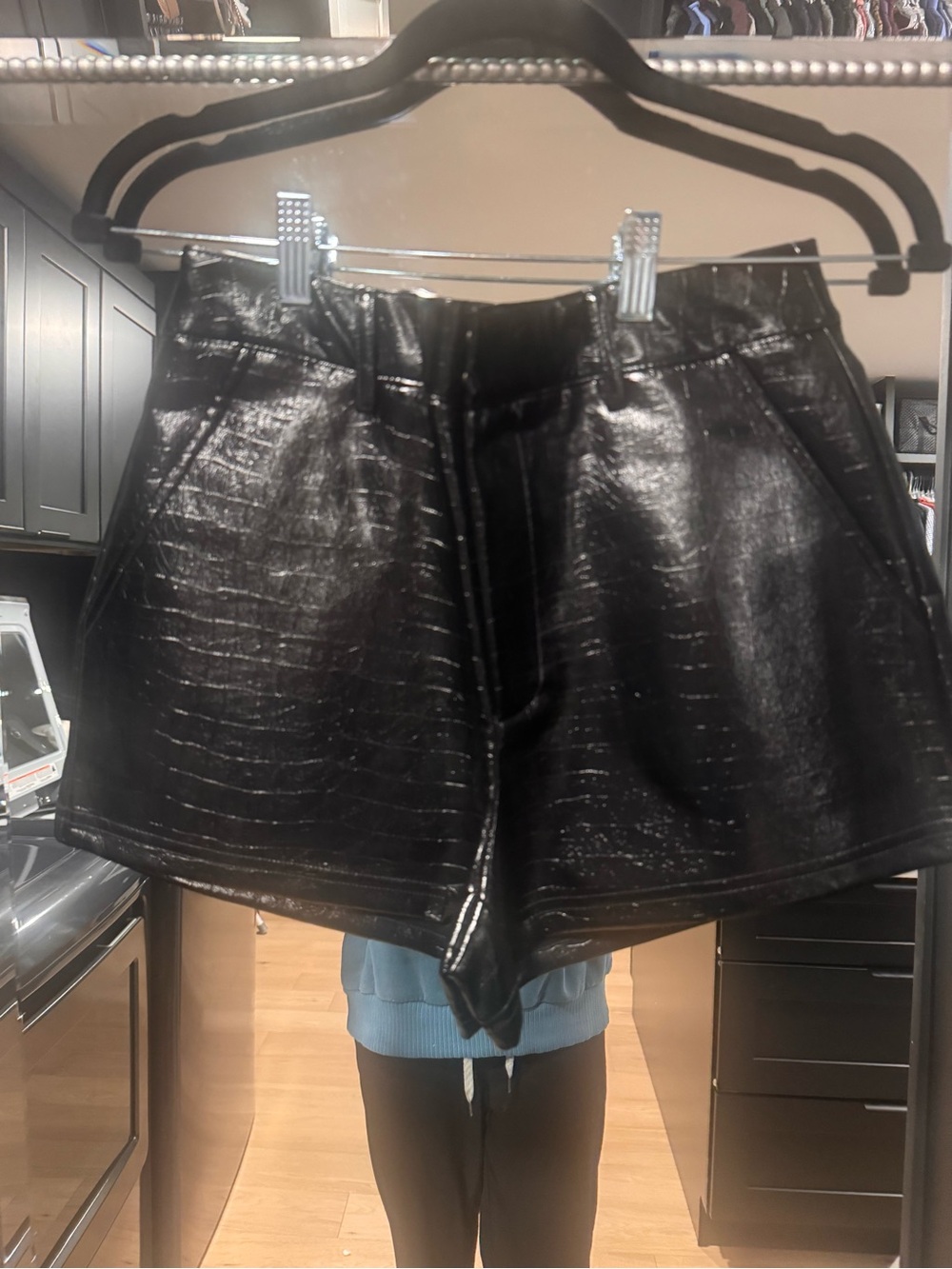 High-Waist Black Faux Leather Women's Shorts